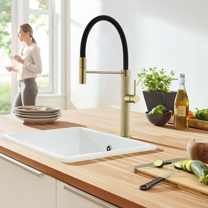 Modern kitchen faucet gold brass single hole pull out spray flexible gourmet kitchen sink faucet