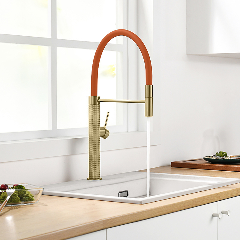 Modern kitchen faucet gold brass single hole pull out spray flexible gourmet kitchen sink faucet