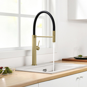 Modern kitchen faucet gold brass single hole pull out spray flexible gourmet kitchen sink faucet