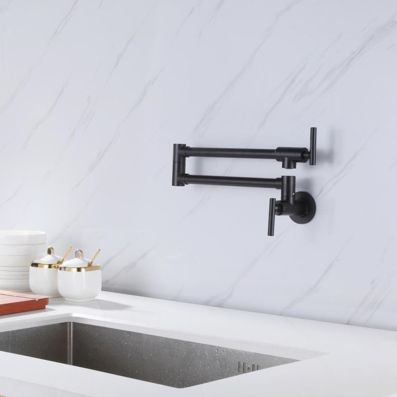 Modern kitchen faucet brass matte black wall mounted kitchen tap dual handle flexible gourmet pot filler kitchen sink faucet