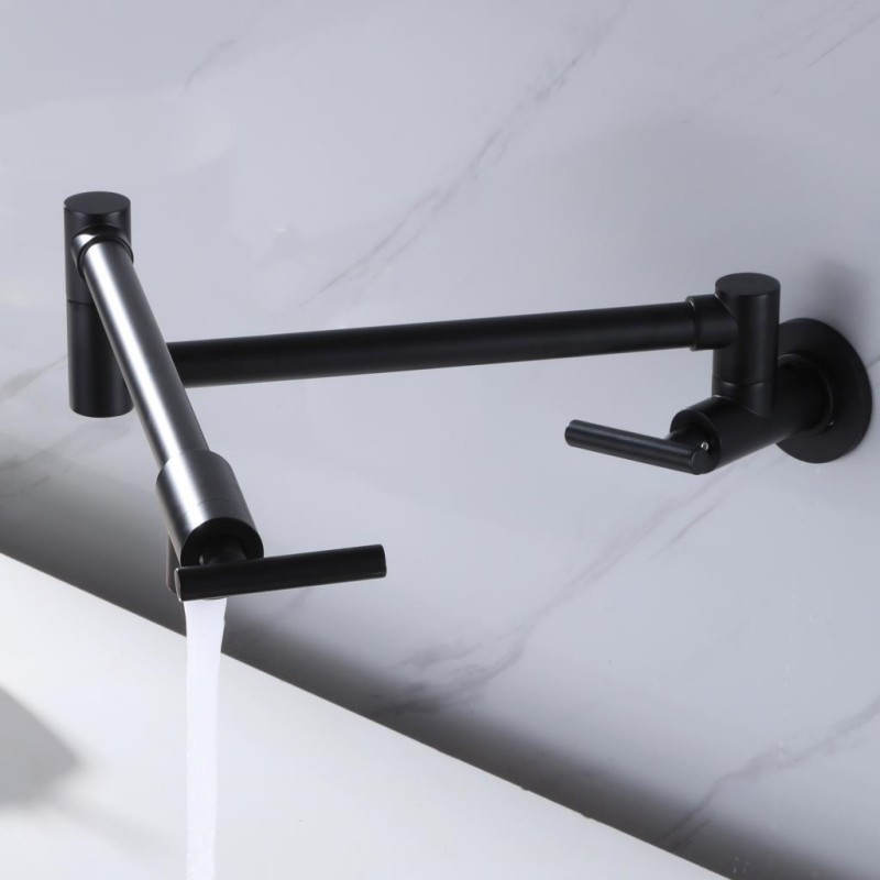 Modern kitchen faucet brass matte black wall mounted kitchen tap dual handle flexible gourmet pot filler kitchen sink faucet