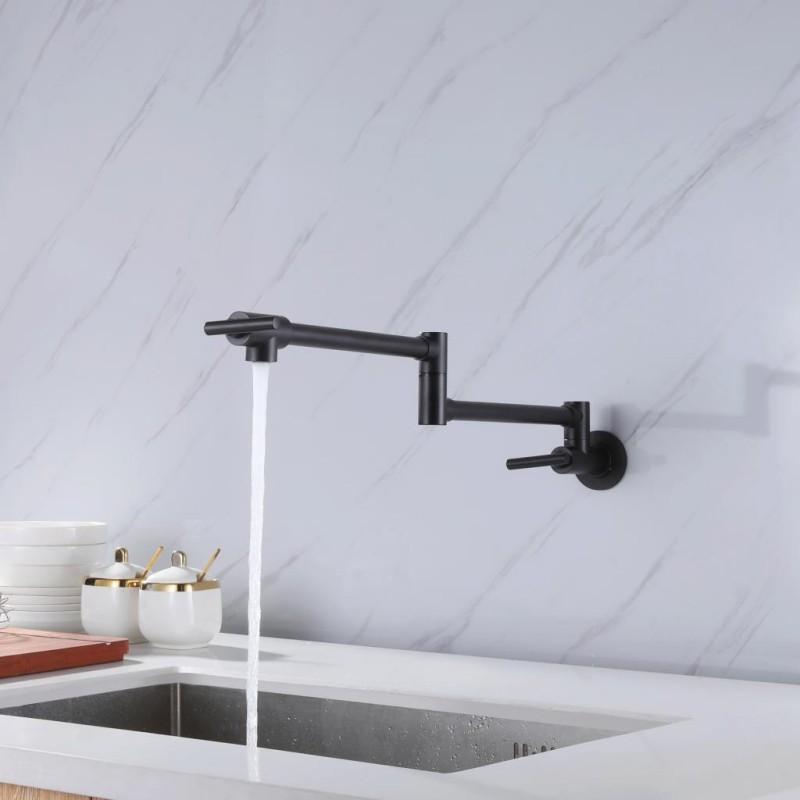 Modern kitchen faucet brass matte black wall mounted kitchen tap dual handle flexible gourmet pot filler kitchen sink faucet