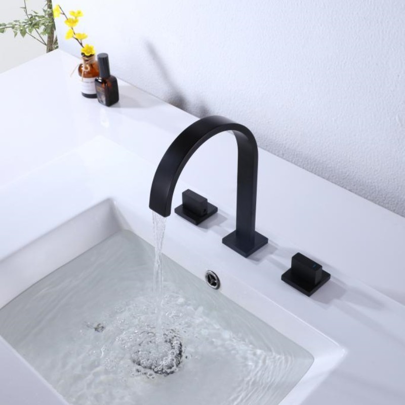 Widespread bathroom faucet brass matte black wash basin faucet waterfall spout 3 hole bathroom sink tap