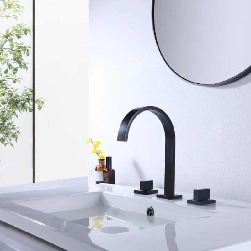 Widespread bathroom faucet brass matte black wash basin faucet waterfall spout 3 hole bathroom sink tap