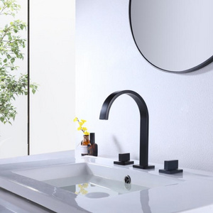 Widespread bathroom faucet brass matte black wash basin faucet waterfall spout 3 hole bathroom sink tap