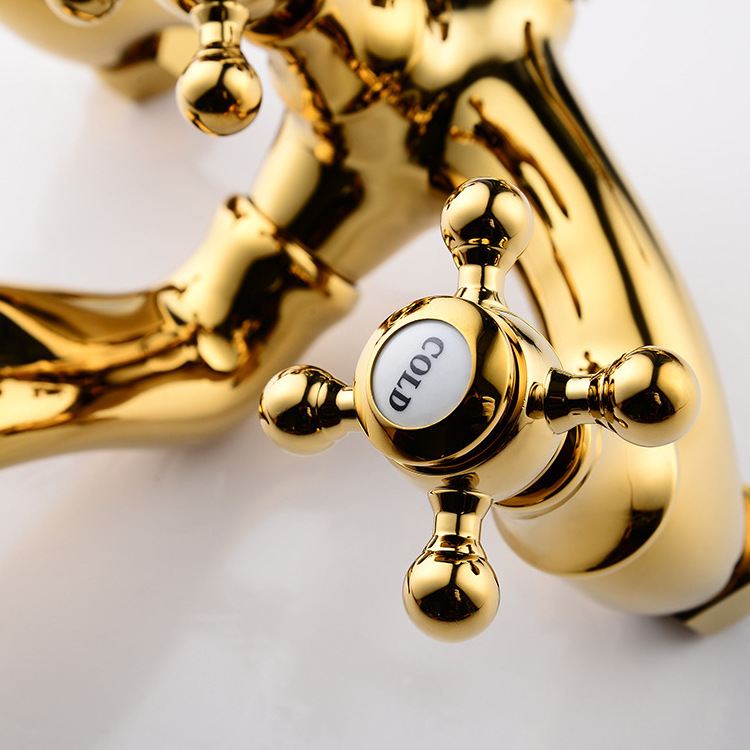 Luxury brass  floor mounted clawfoot  bathtub faucet set bathroom tub telephone shower design gold freestanding bathtub faucet