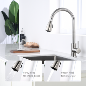 Modern brushed nickel commercial kitchen faucet brass single handle 2 ways kitchen sink faucet pull out sprayer