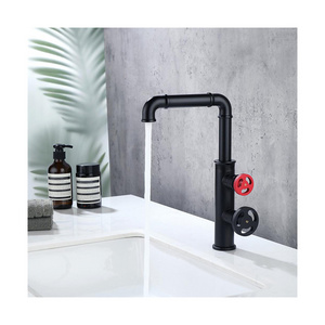 Industrial 1 hole brass dual handles tall faucet basin sink vessel matte black water mixer tap deck mounted bathroom faucet