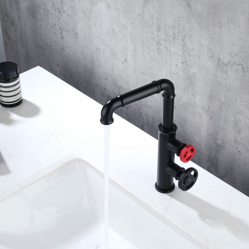 Industrial 1 hole brass dual handles tall faucet basin sink vessel matte black water mixer tap deck mounted bathroom faucet