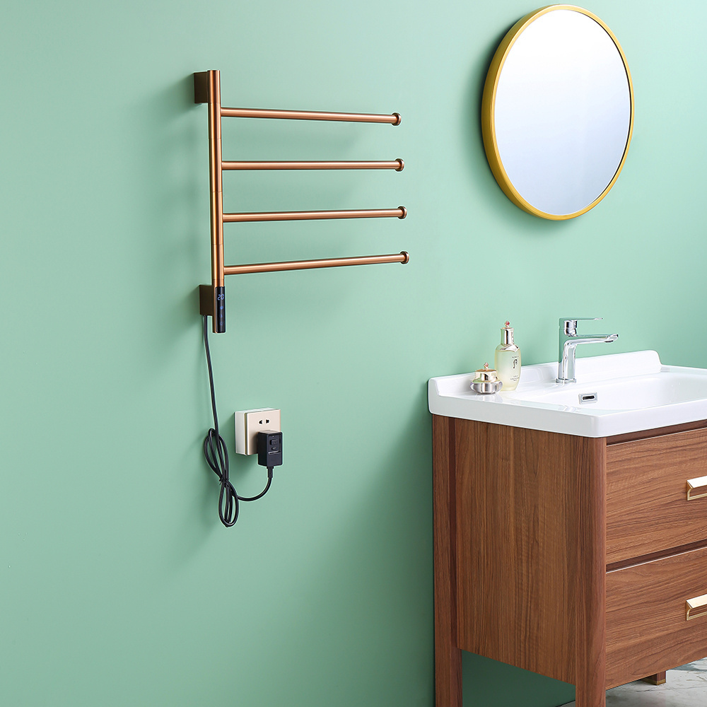 Brushed gold bathroom towel rack wall mounted intelligent 304 stainless steel heated towel warmer radiator electric towel rail