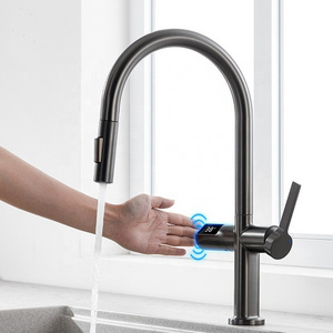 Modern flexible kitchen faucet pull out spray hot cold water mixer kitchen tap digital smart touchless kitchen sink faucet