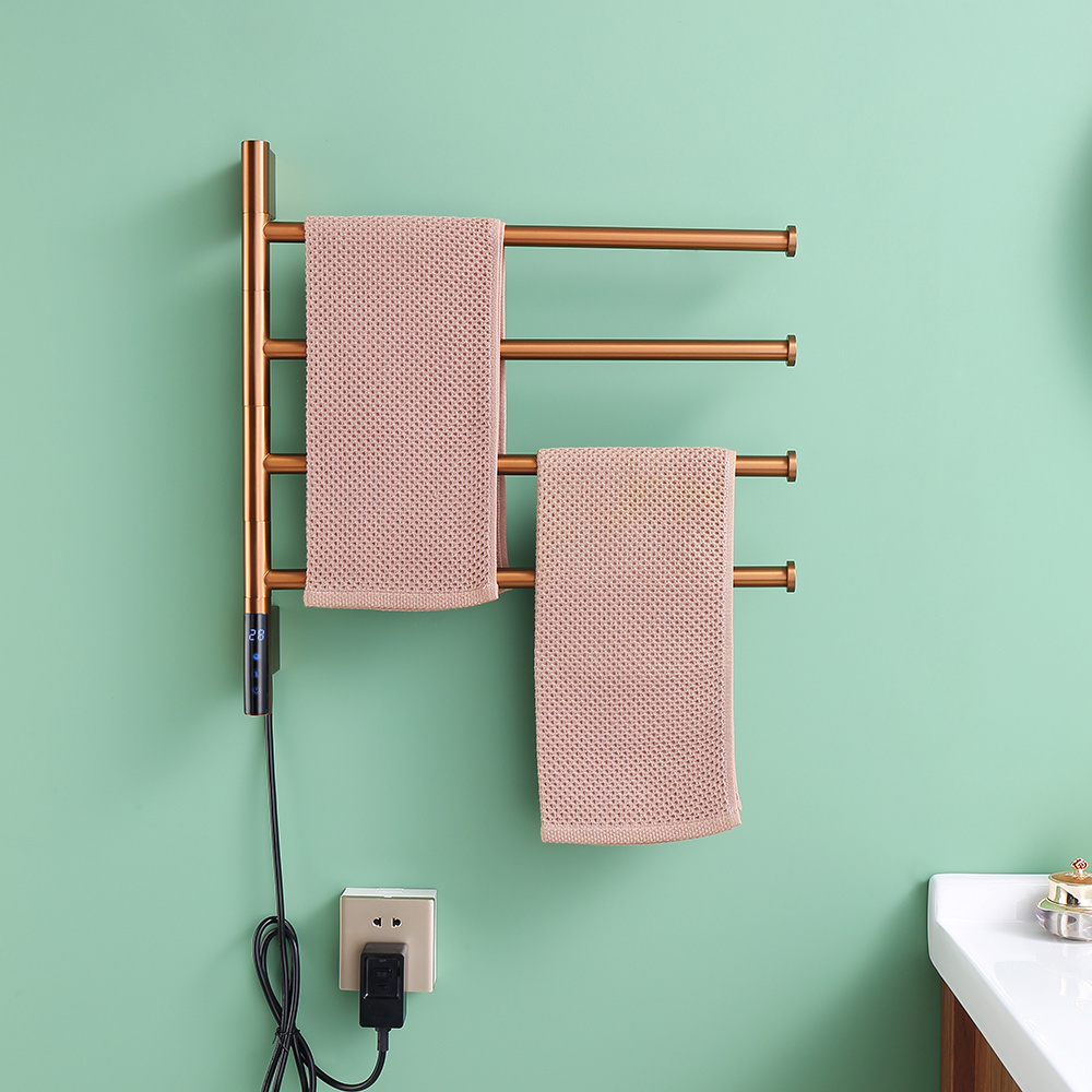 Brushed gold bathroom towel rack wall mounted intelligent 304 stainless steel heated towel warmer radiator electric towel rail