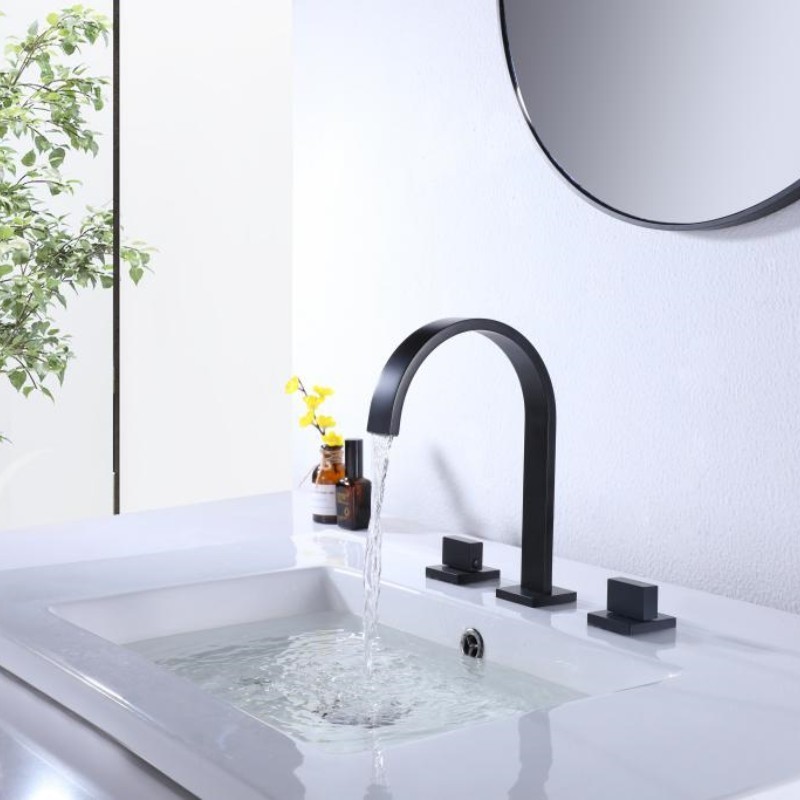 Widespread bathroom faucet brass matte black wash basin faucet waterfall spout 3 hole bathroom sink tap