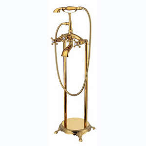 Luxury brass  floor mounted clawfoot  bathtub faucet set bathroom tub telephone shower design gold freestanding bathtub faucet