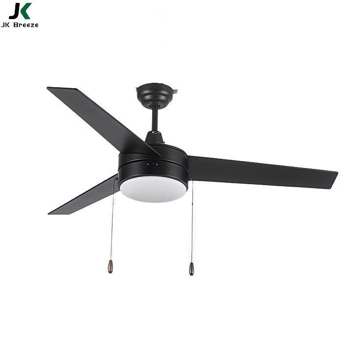 JK ZS-52-17012BK New Product Morden pull chain switch AC Motor 52 inch Black blade Led Ceiling Fan With Light