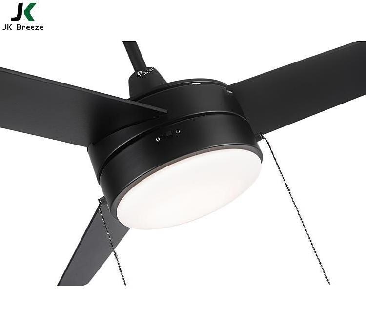 JK ZS-52-17012BK New Product Morden pull chain switch AC Motor 52 inch Black blade Led Ceiling Fan With Light