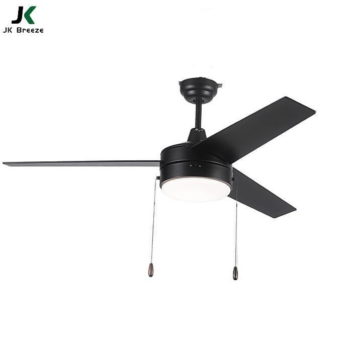 JK ZS-52-17012BK New Product Morden pull chain switch AC Motor 52 inch Black blade Led Ceiling Fan With Light