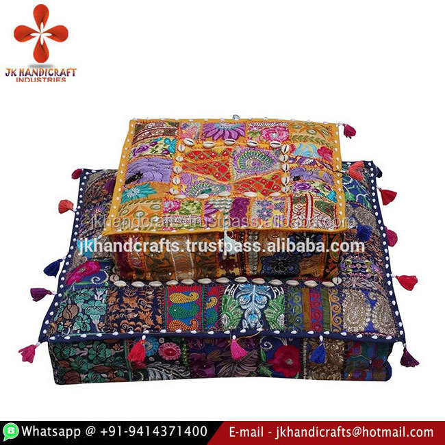 Wholesale Sari Patchwork Floor Pillows Square Handmade Ottoman