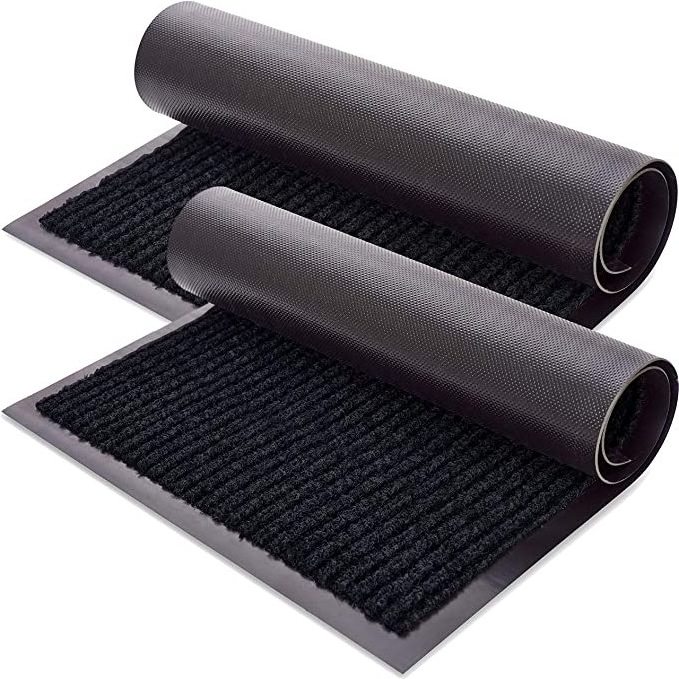 Double Ribbed Striped Mats Entrance pvc Floor Mat Black/Red/Grey Polyester Door Mat