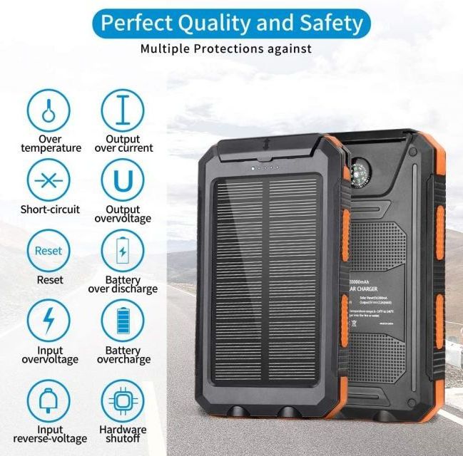 Hot products waterproof 20000mah Portable Power Banks Solar with Led light solar powerbank mobile phone charger