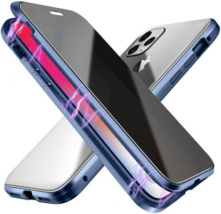 Anti spy Double Protector tempered Glass Metal Magnetic phone case for iPhone 15 14 13 Pro max Anti Peeping shockproof cover