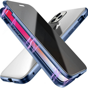 Anti spy Double Protector tempered Glass Metal Magnetic phone case for iPhone 15 14 13 Pro max Anti Peeping shockproof cover