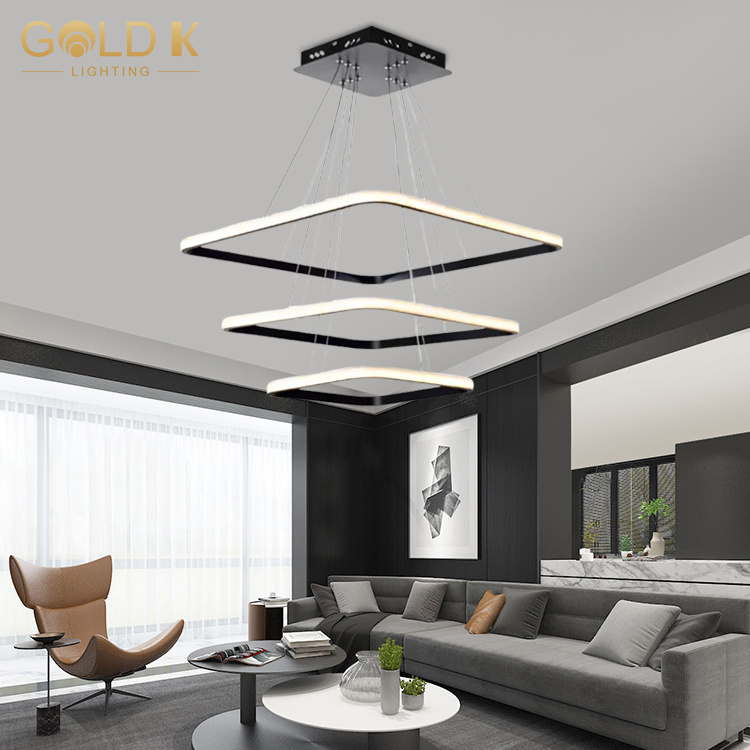 Contemporary Hanging Ceiling Globe square Luxury iron Nordic  Modern Lamp Lampen Chandelier Led square Pendant Light