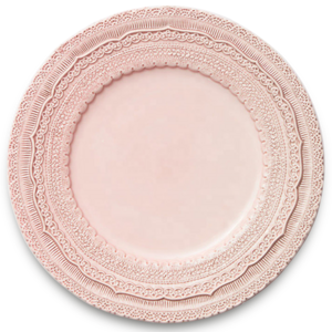 JACOTTA wholesale 13 inch pottery embossed plate ceramic crockery dinner dishes wedding pink lace charger plates