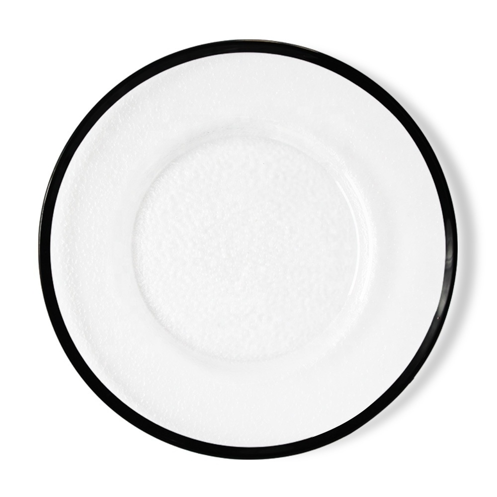 Wholesale round clear glass charger plate wedding black rim cheap chargers for dinner plates