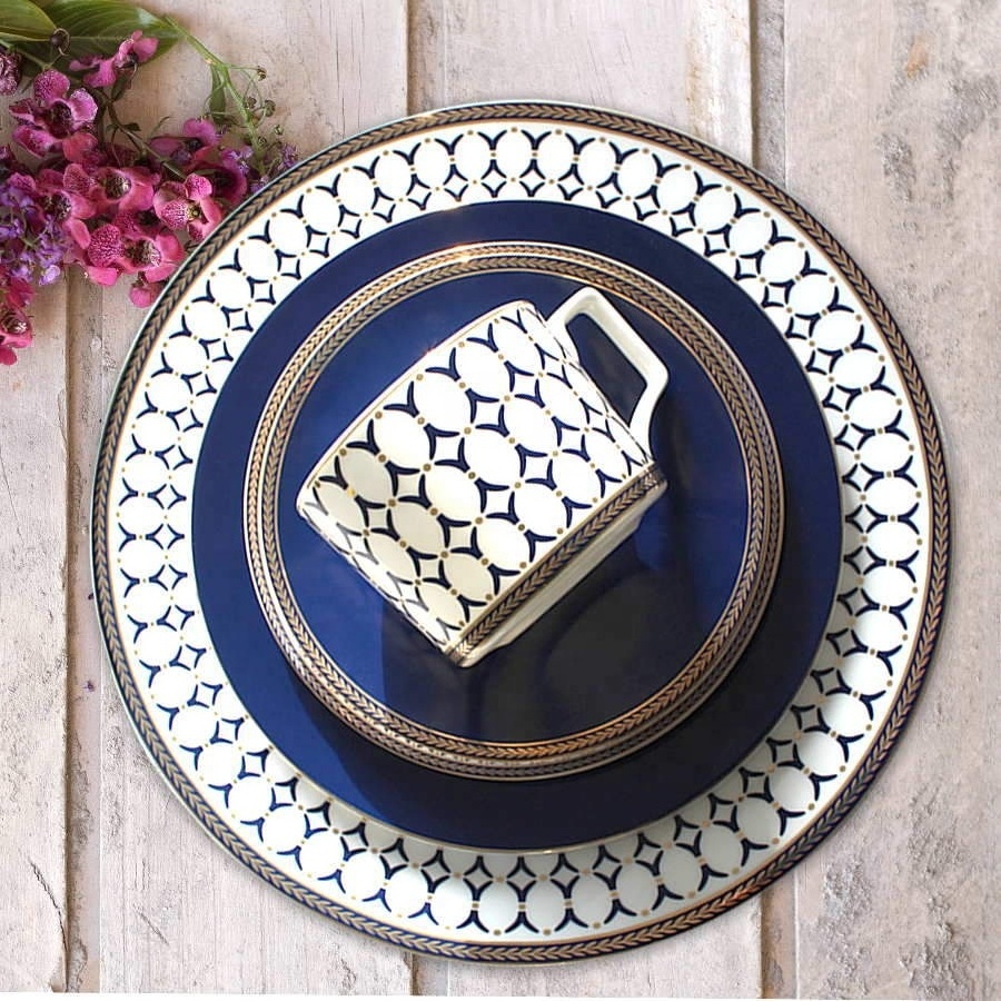 Wholesale bone China dinnerware set home ware navy blue restaurant ceramic dishes plates porcelain dinner set