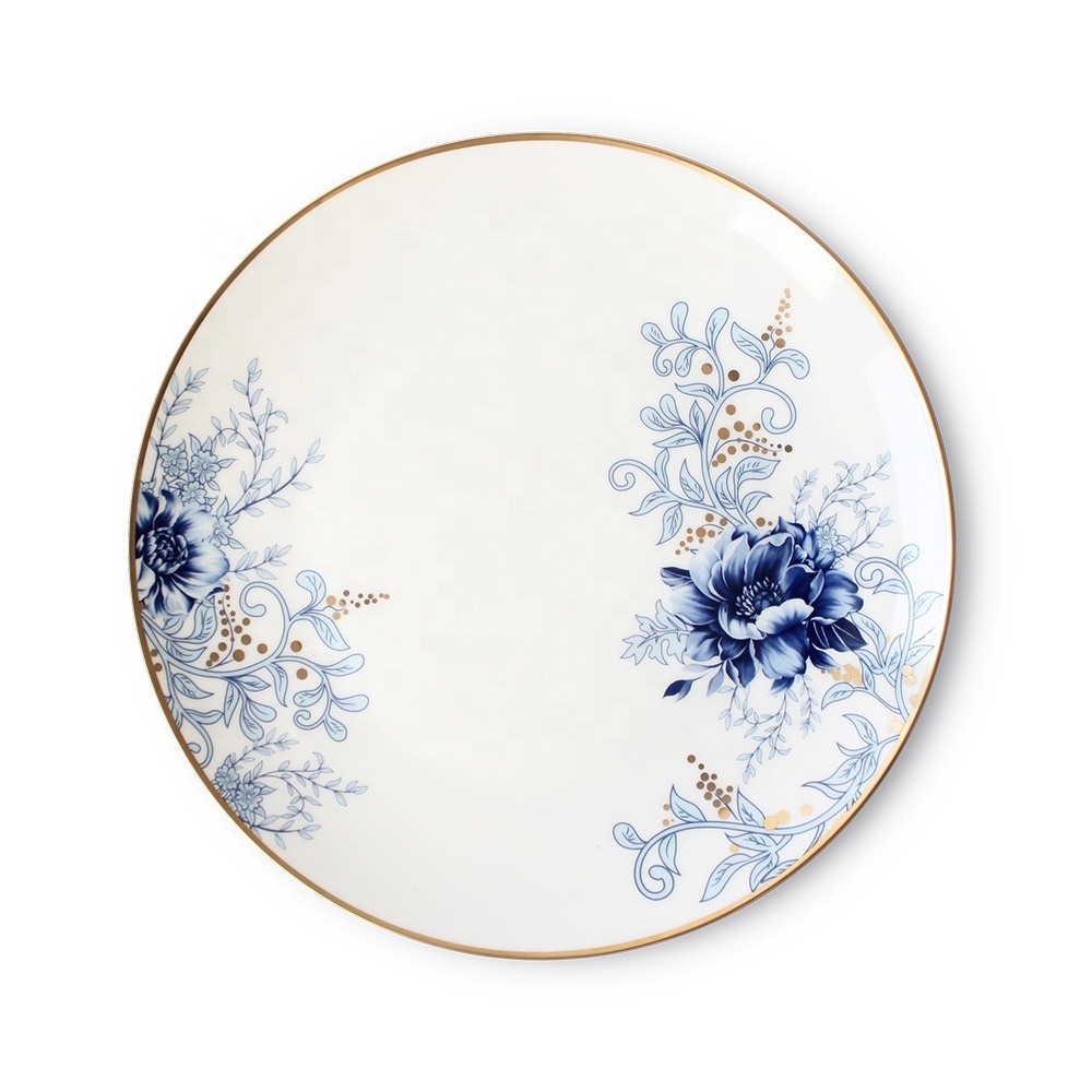 JK ceramic porcelain gold rim blue flower style dinner set bone china wedding serving dishes ceramic plates