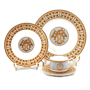 JACOTTA glam hotel restaurant porcelain tableware gold plate ceramic dinner luxury serving dishes