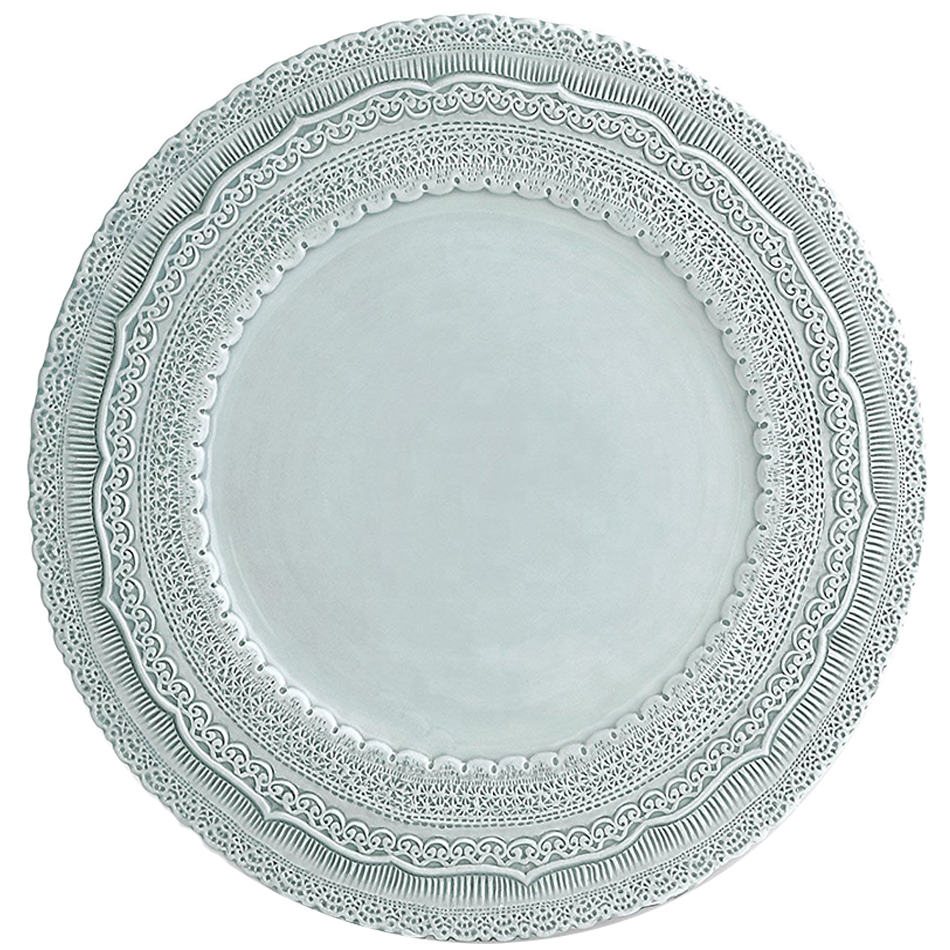 JACOTTA wholesale 13 inch pottery embossed plate ceramic crockery dinner dishes wedding pink lace charger plates