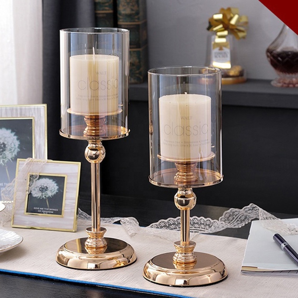 Modern Luxury Glass Crystal Candle Stand Set Home Decor Candlesticks Stand Metal Gold Wedding Candle Holder Gold