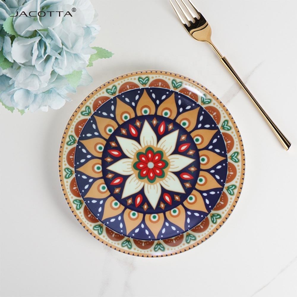 Hot sale dinner plate customized decal porcelain plate Bohemian style ceramic dishes plates