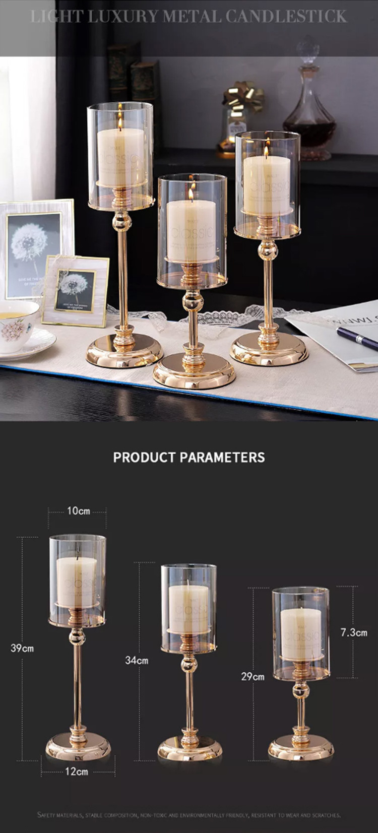 Modern Luxury Glass Crystal Candle Stand Set Home Decor Candlesticks Stand Metal Gold Wedding Candle Holder Gold