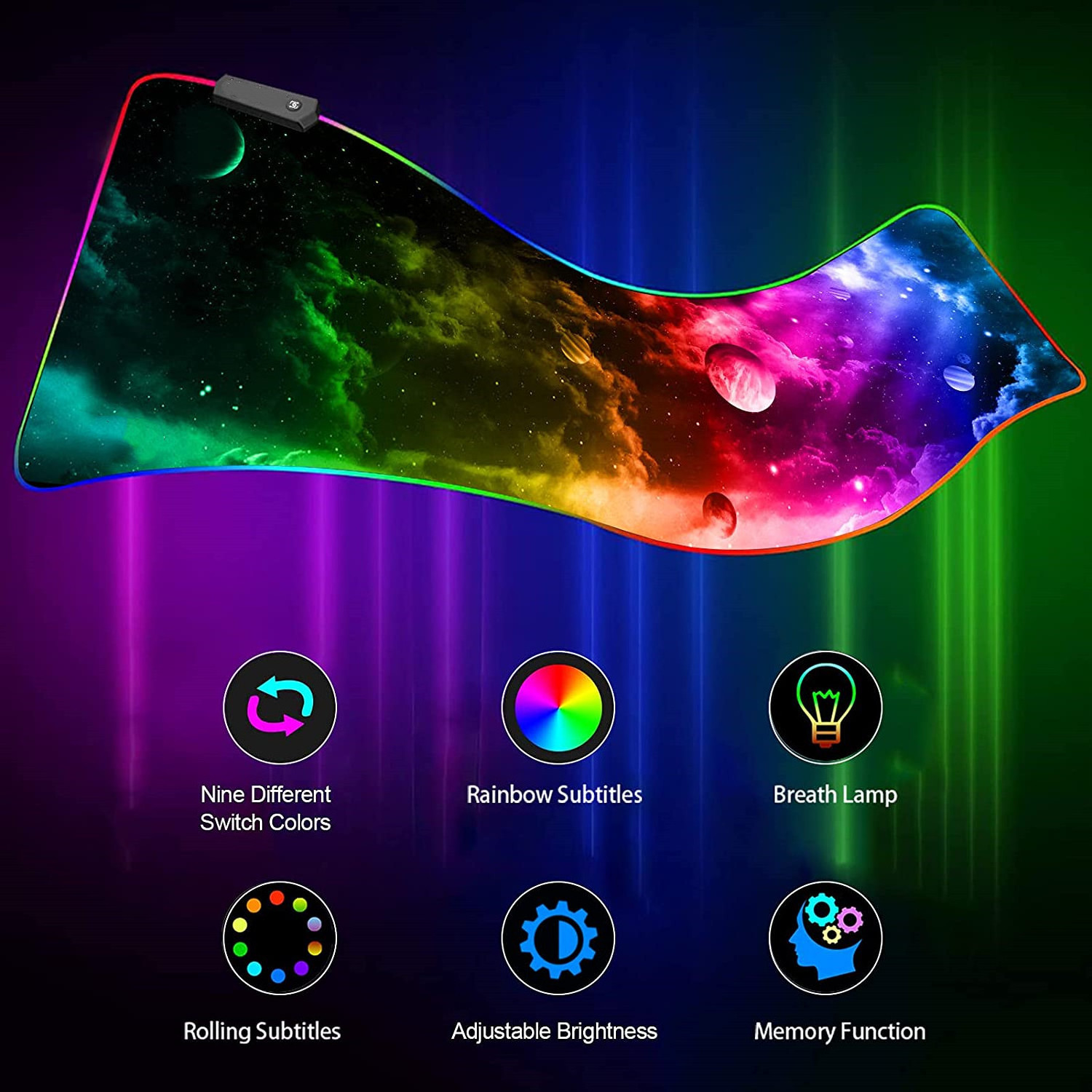 Gaming Mouse Pad Anti-Slip Base Cloth Mouse Pad RGB Backlit Stitched Edges Water-Resistant Mouse mat for Gaming Sensors