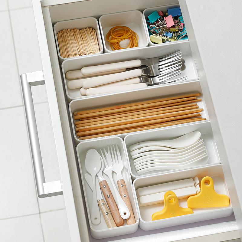 White Plastic Small Multi-functional Kitchen Storage And Tableware Drawer Organizer For Kitchen