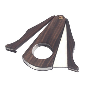 Factory Direct Portable Personalized Stainless Steel Double Blade Wooden Bat Type Cigar Cutter