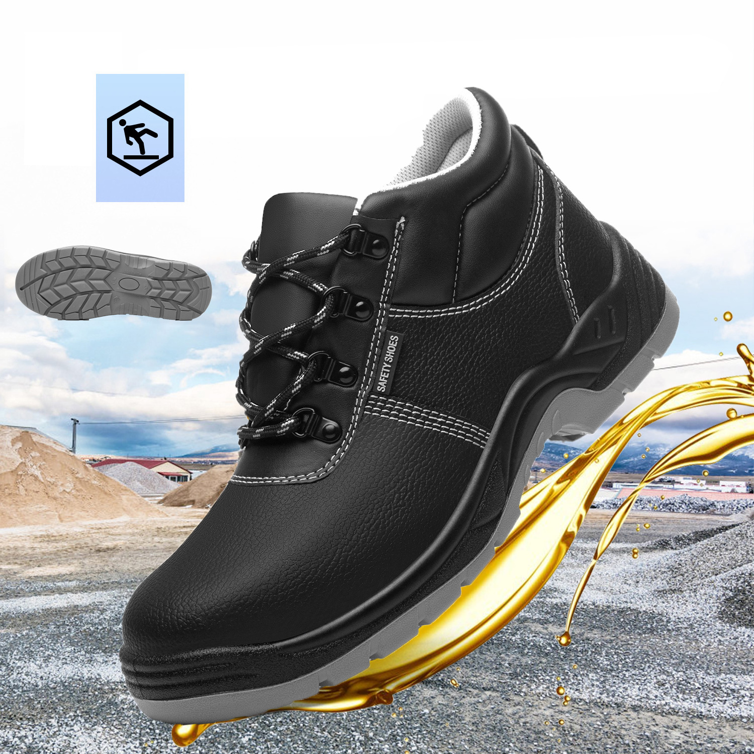 JIANKUN Industrial safety shoes for men   boots leather stainless steel toe rings Anti-Impact Protective Safety Feature