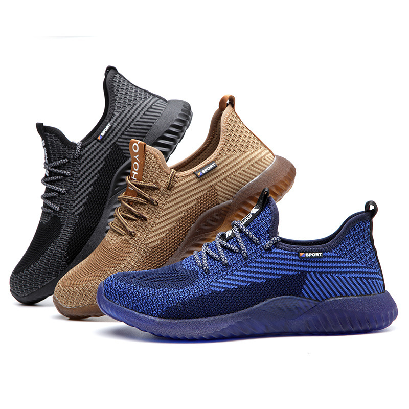 Jiankun Flying Knit Upper Composite Steel Toe covers Sneaker Non-Slip Anti-Smashing Anti-Puncture Men Work Safety Shoes for men