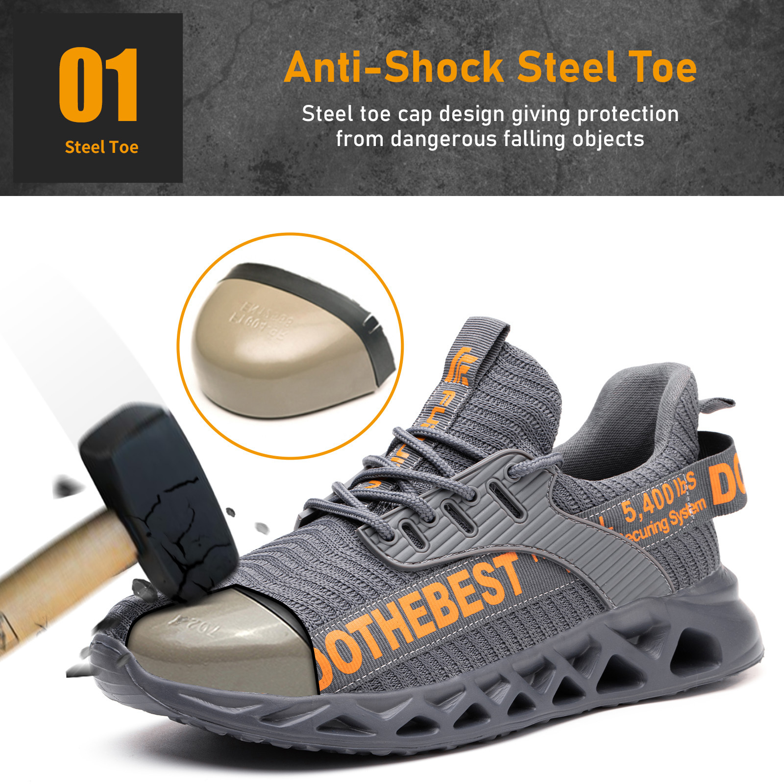 JIANKUN Anti-Smash and Anti-Puncture CE Safety Shoes Lightweight Non-Slip and Breathable Comfortable Work Shoes for Men or Women