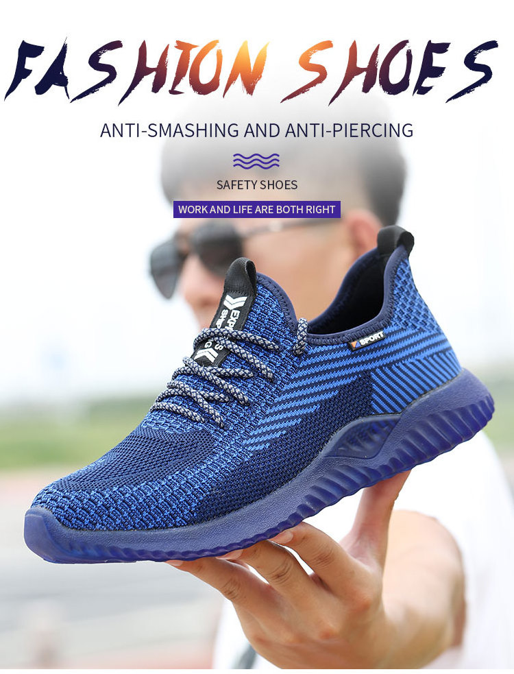 Fashionable Comfortable Flying Knit Upper Steel Toe Safety Shoes Breathable Non-Slip Anti-Smashing Anti-Puncture Work Shoes