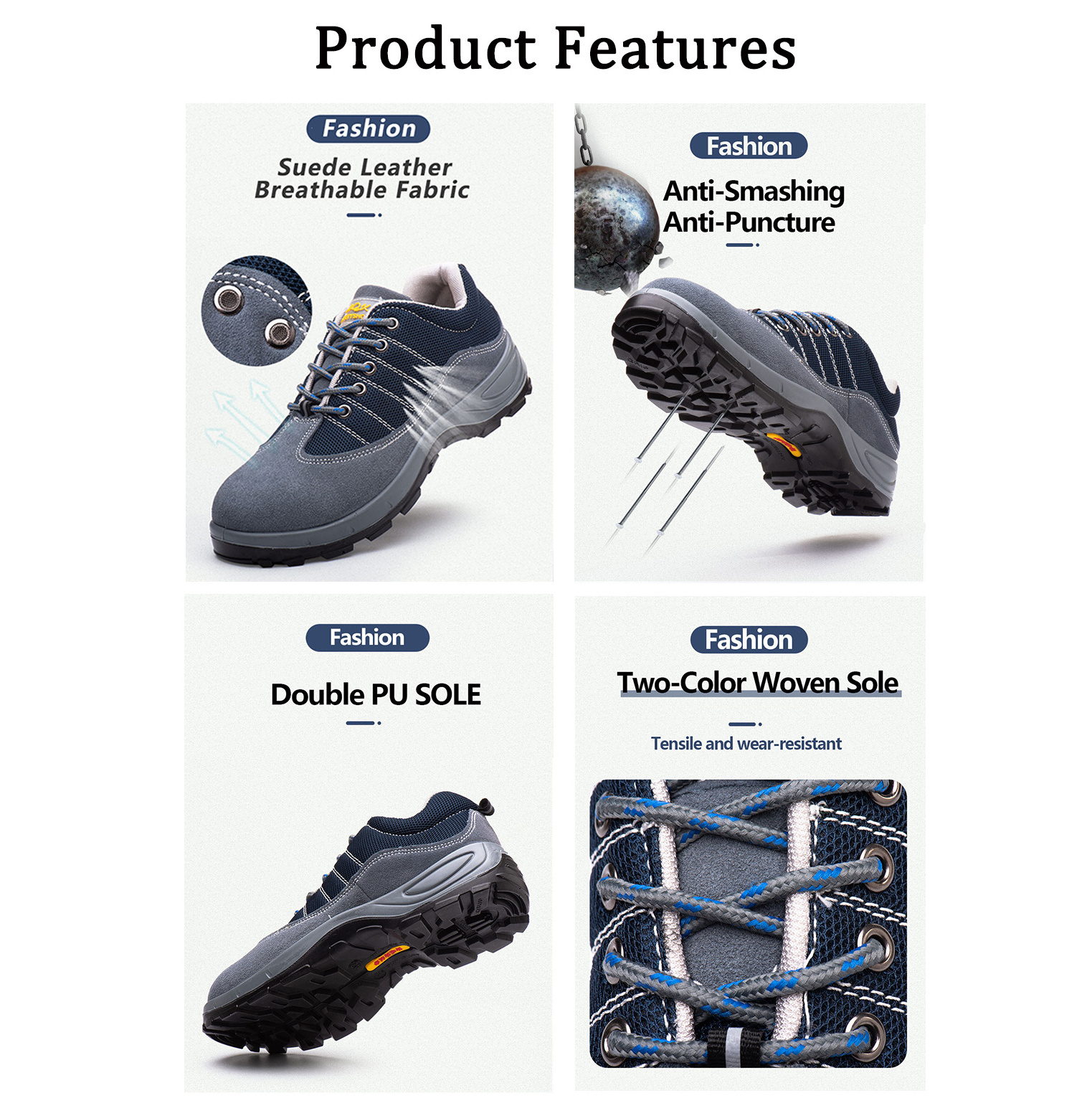 JIANKUN Wholesale Industrial Suede Leather Anti Puncture Wear resistant waterproof Steel Toe Non-Slip Safeti Work Shoes for men