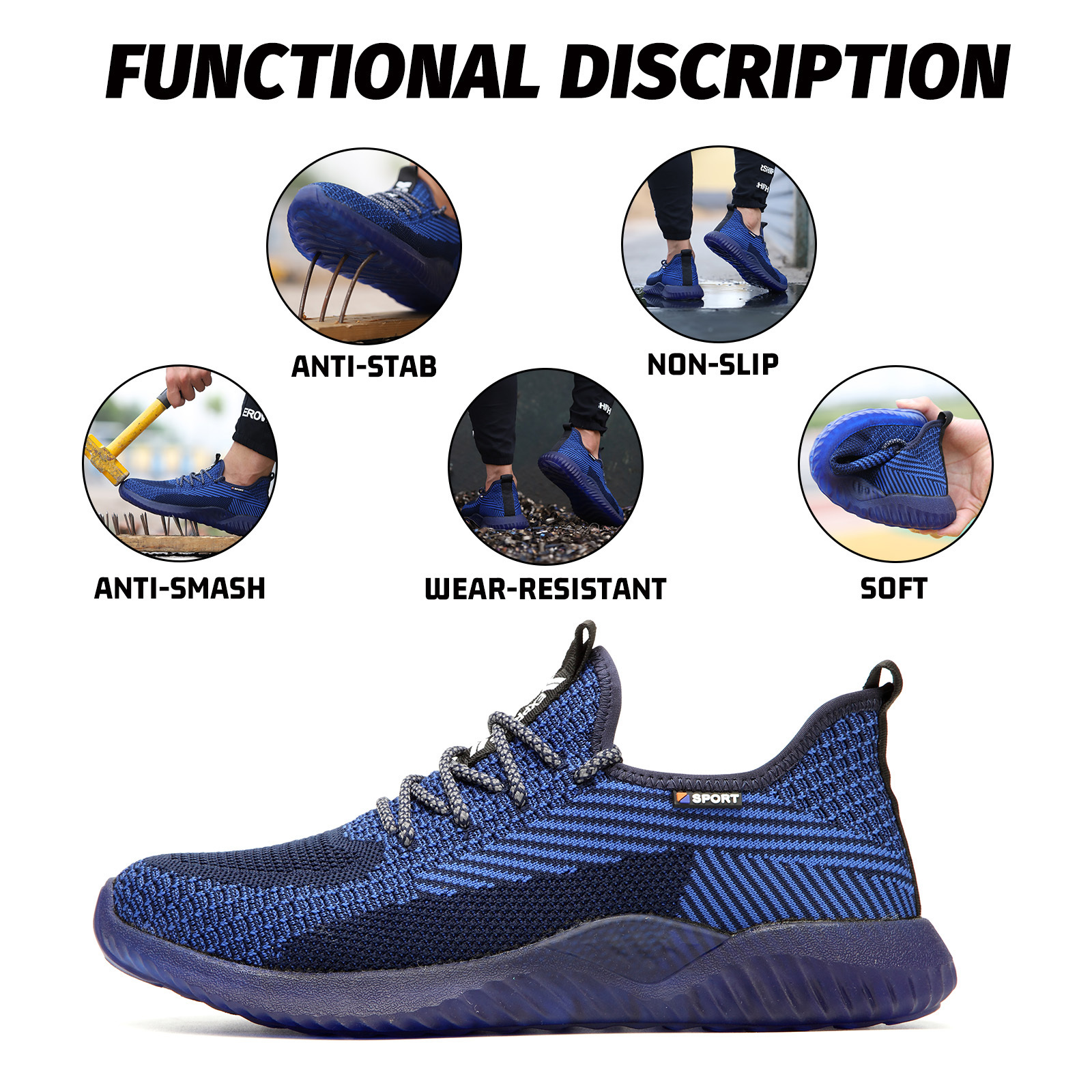 Jiankun Flying Knit Upper Composite Steel Toe covers Sneaker Non-Slip Anti-Smashing Anti-Puncture Men Work Safety Shoes