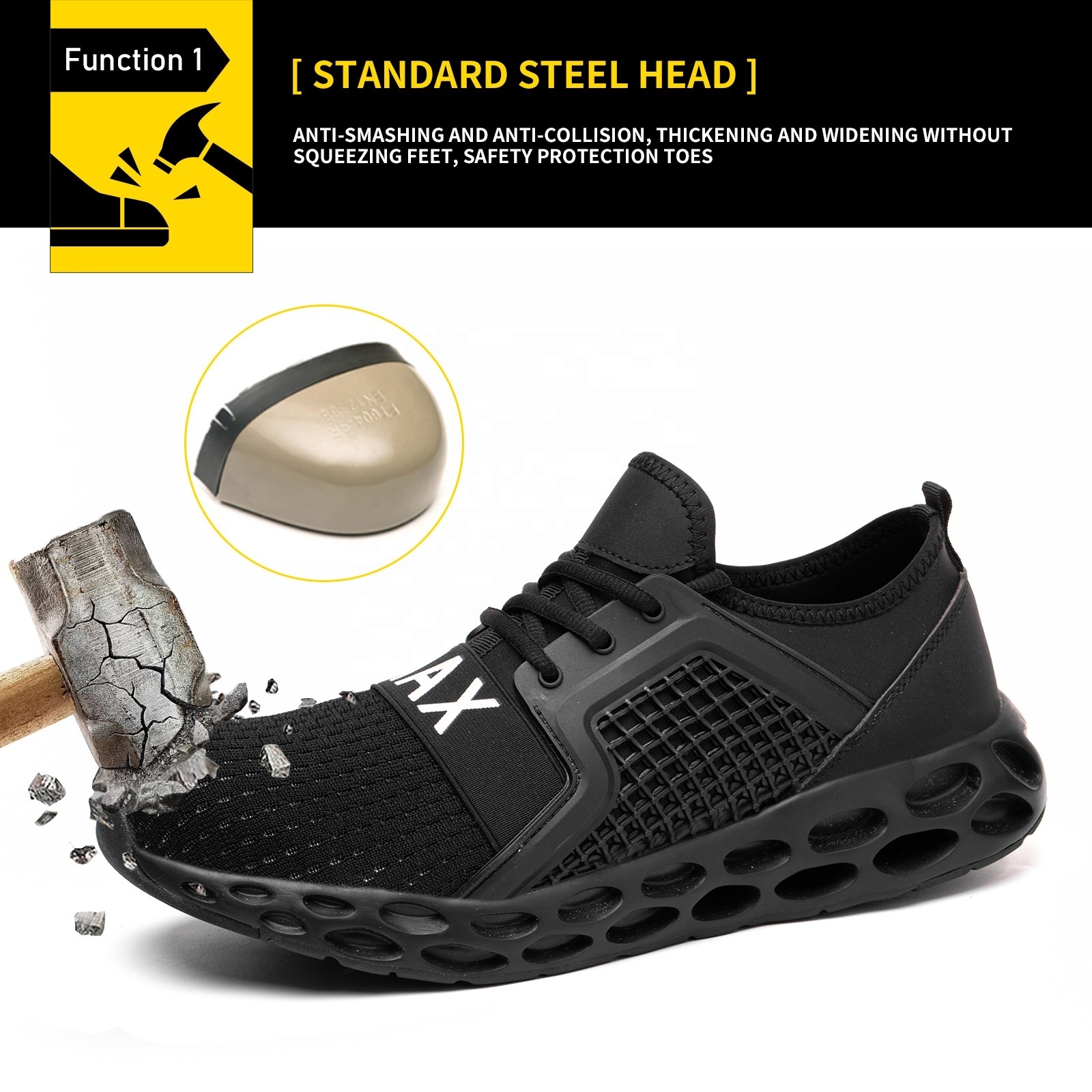 JIANKUN High Quality Breathable Fly Knitting Rubber Outsole Work Sport Safety Shoes with Steel Toe OEM ODM Hotselling Men Women