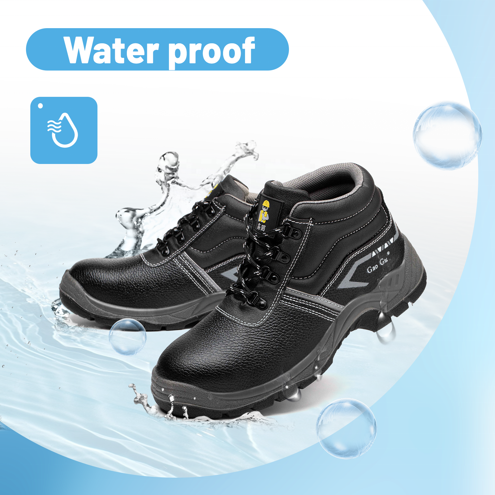 JIANKUN Men's High Cut Steel Toe Work Boots Factory Slip Waterproof Oil-Resistant Anti-smash Anti-puncture Safety Shoes at Price