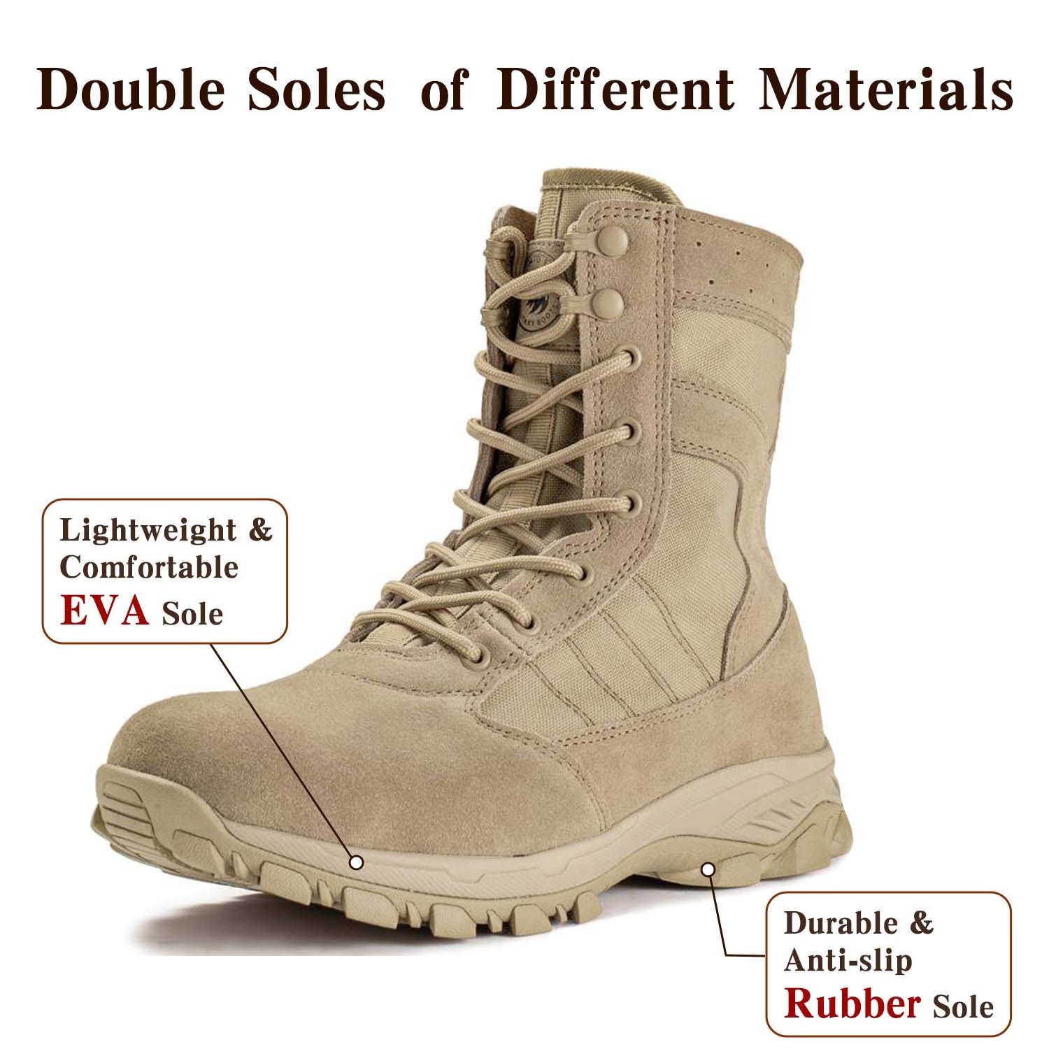 JIANKUN Lightweight Leather Field Boots Non-Slip Puncture-Proof Waterproof Desert Hiking boot with Composite Toe