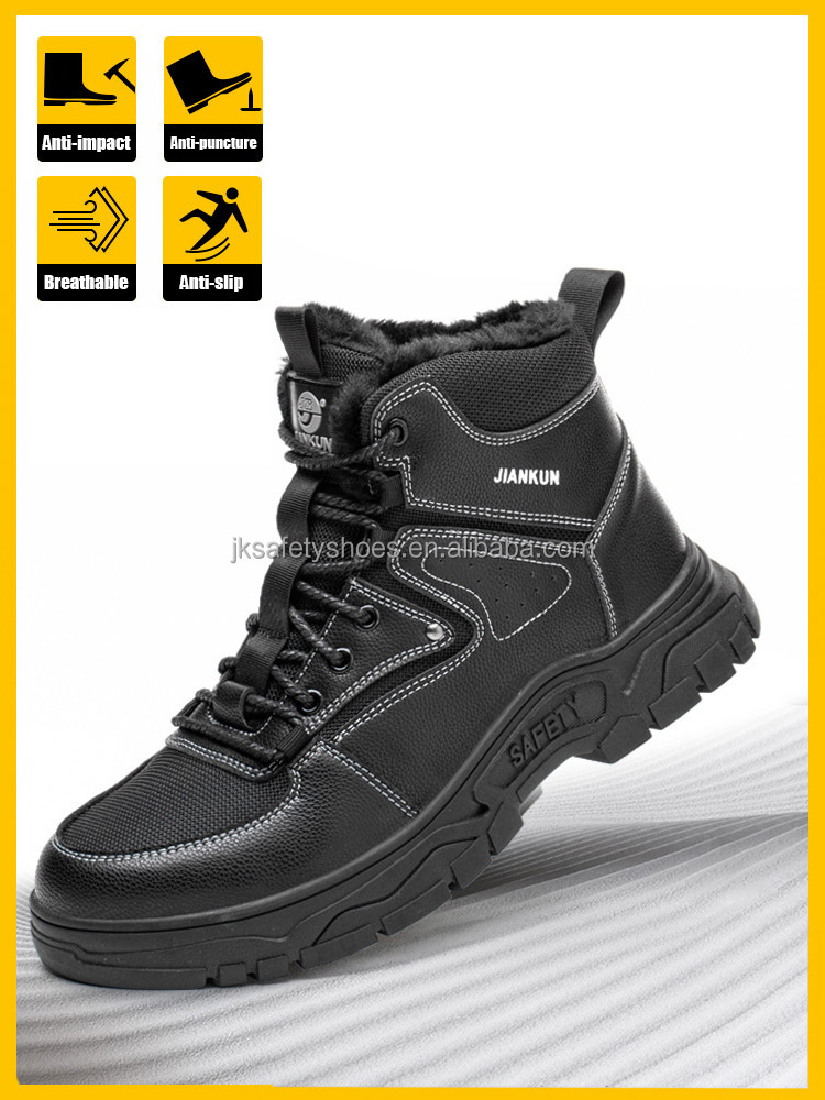 JIANKUN Work High Top black sneakers Boots Best Steel Toe Anti-Smashing Anti-Puncture Non-Slip Leather Safety Shoes for men