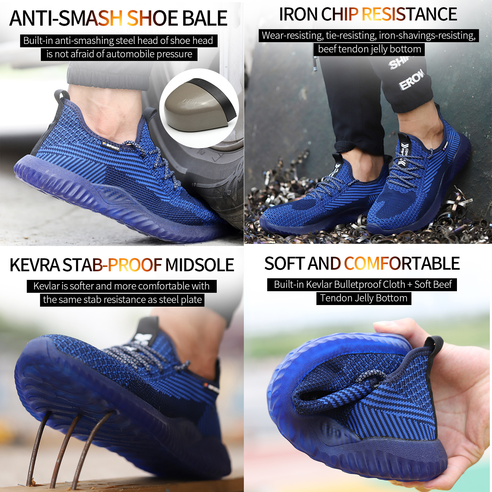 Jiankun Flying Knit Upper Composite Steel Toe covers Sneaker Non-Slip Anti-Smashing Anti-Puncture Men Work Safety Shoes